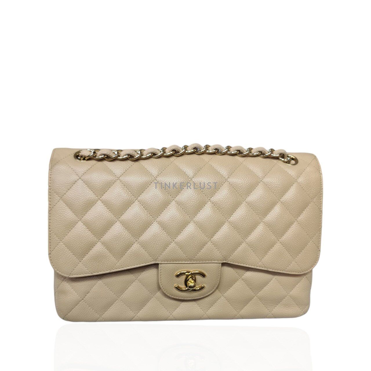 tas shoulder bag Chanel Classic Jumbo Beige Caviar 19 GHW Shoulder Bag Tinkerlust